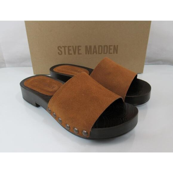 Steve Madden Cento Slide Sandals Chestnut Brown Suede Made in Italy - Picture 5 of 8